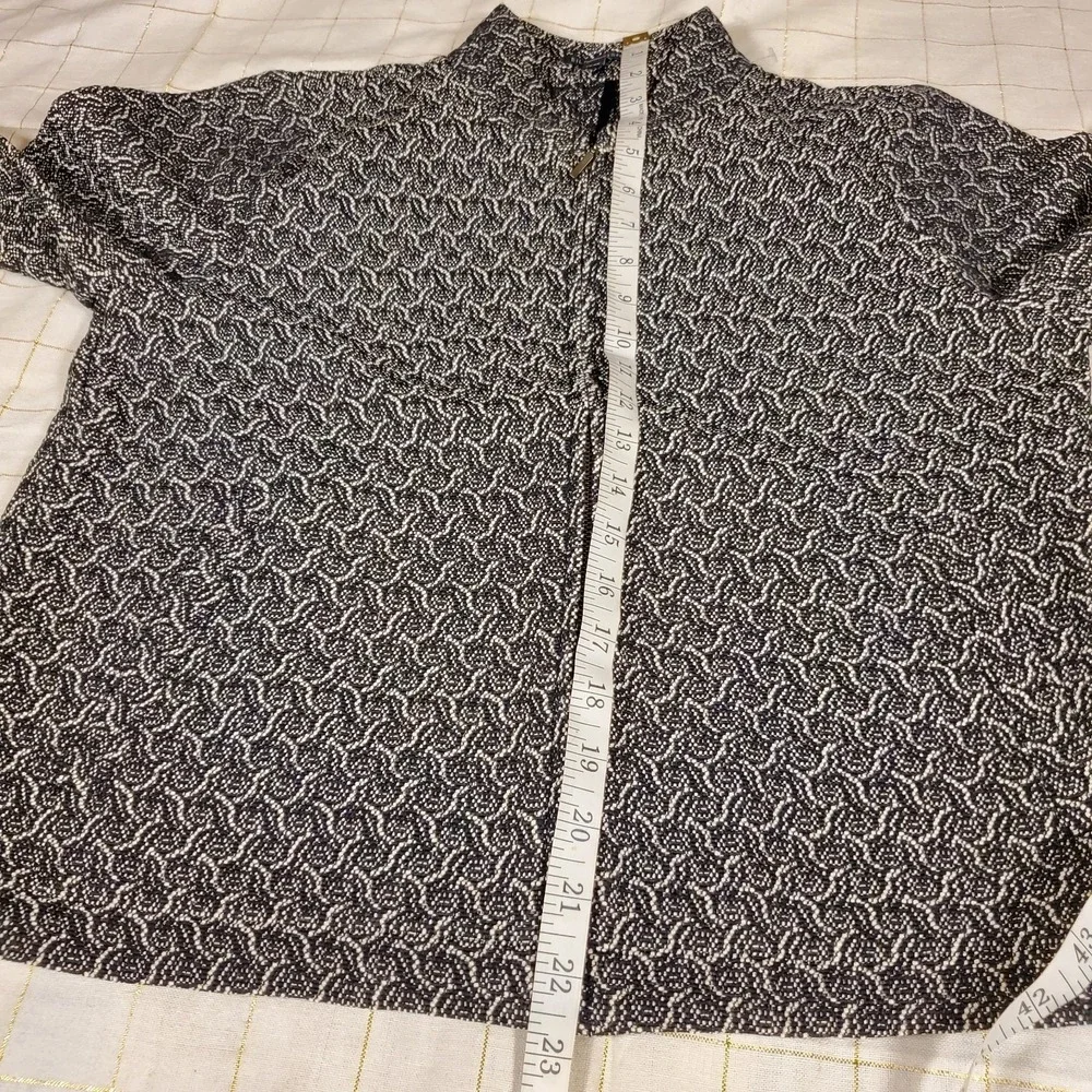 Eileen‎ Fisher Black  White cotton jacket Jacquard Full Zip Jacket Petite Small